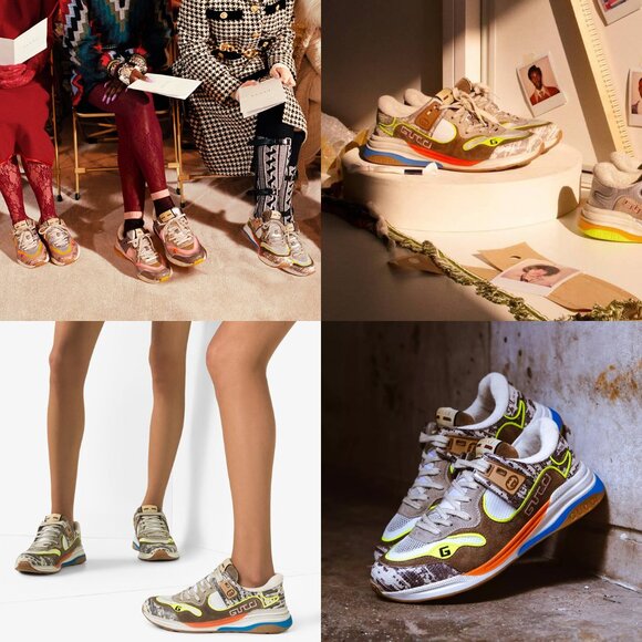 GUCCI SNEAKERS ULTRAPACE LIZARD LEATHER SHOES w LOGO sz 39.5 G 9.5 US - Picture 2 of 15